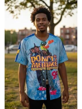Headgear Classics Men's Don't Be A Menace Button Down Blue Jersey Size M